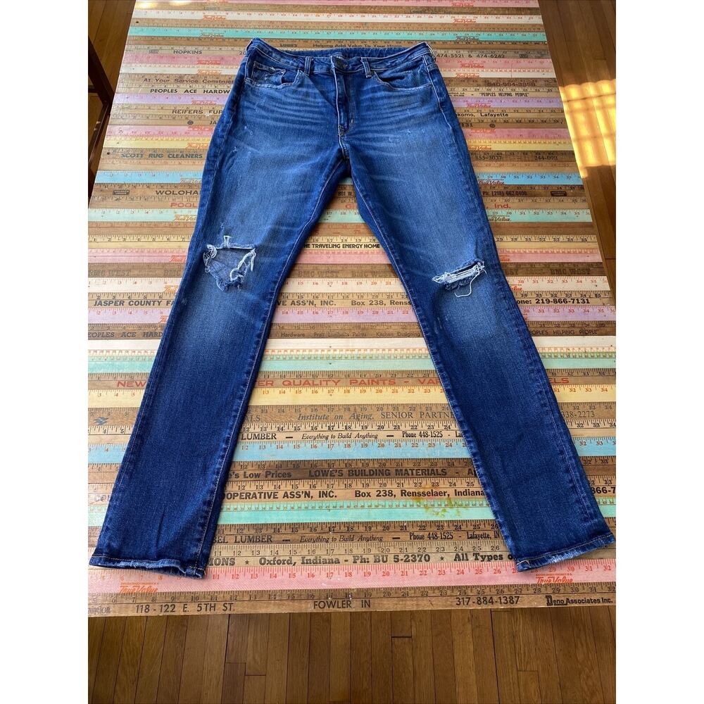 &Denim H&M 12 Distress Jean Women 32 Blue 5-Pocket Hi Rise Cotton Blend Denim